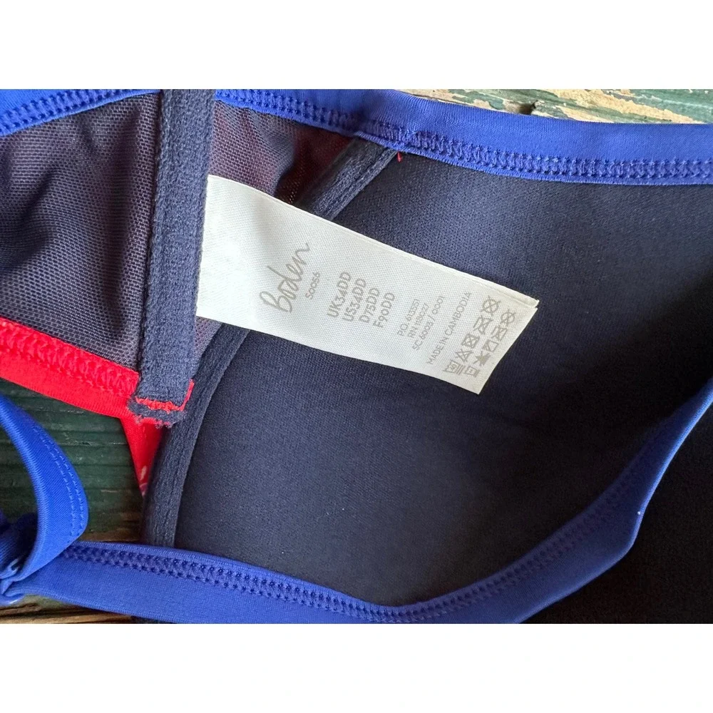 Boden Red‎ Blue Colorblock Leaf Print Underwired Bikini Top 34DD